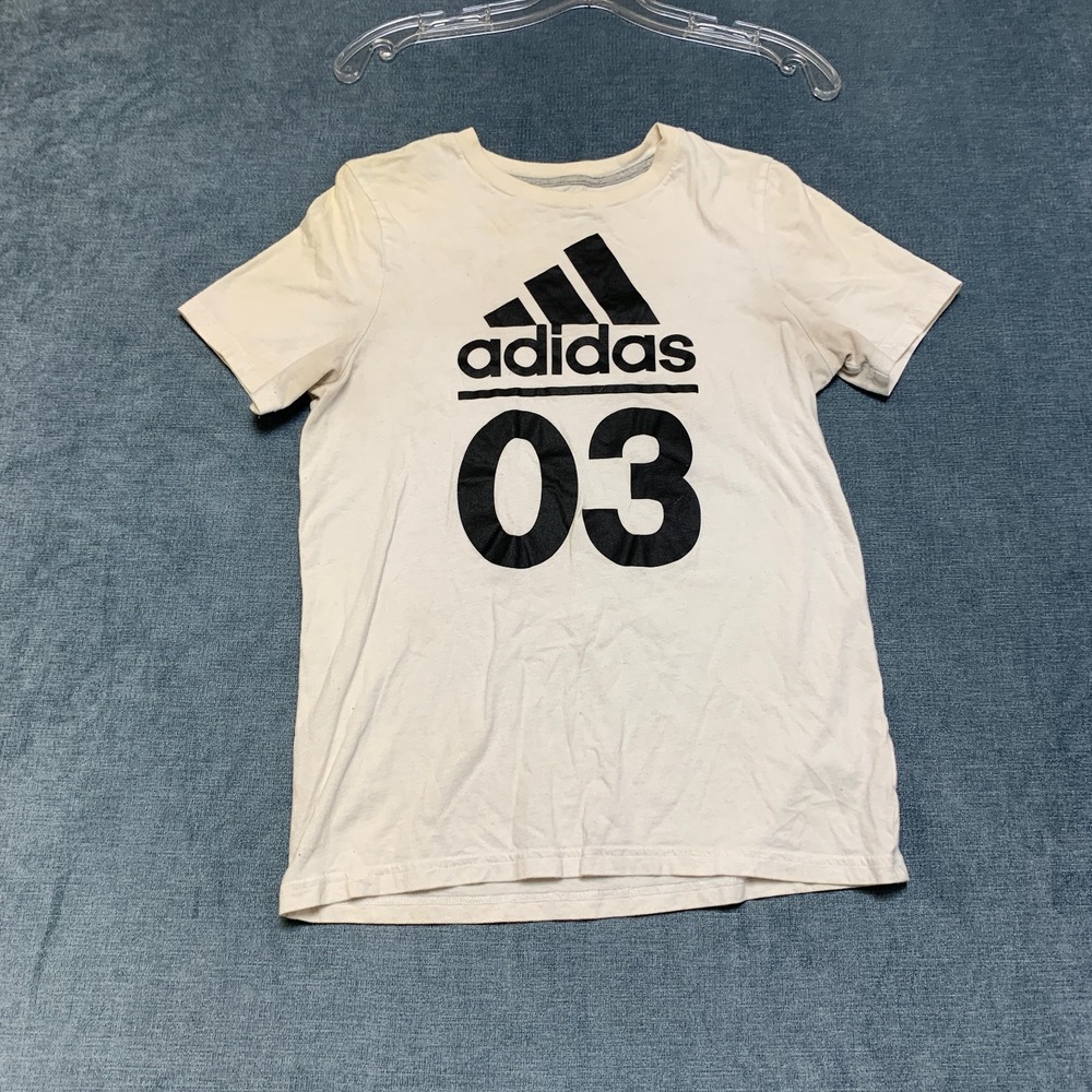 Adidas T Shirt White Spellout Logo Crew Neck Short Sleeve Running Performance